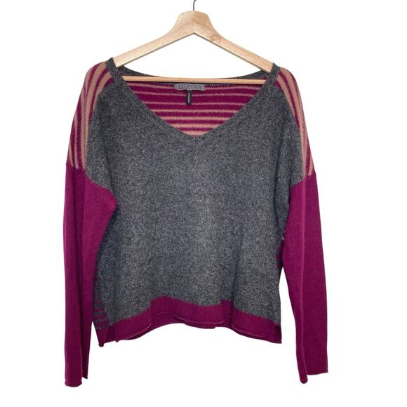 Quinn Sweater Long Sleeve Striped 100% Cashmere Multicolor V-Neck Size Medium M - Picture 1 of 13